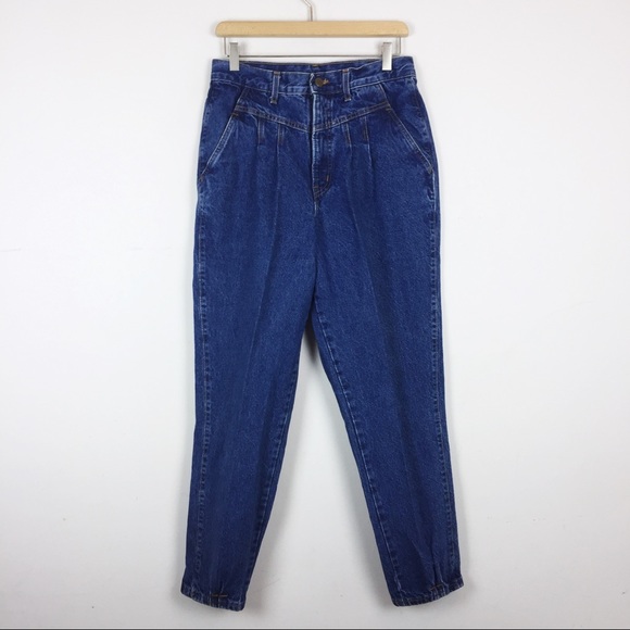 Vintage high waisted pleated mom jeans 80s dark